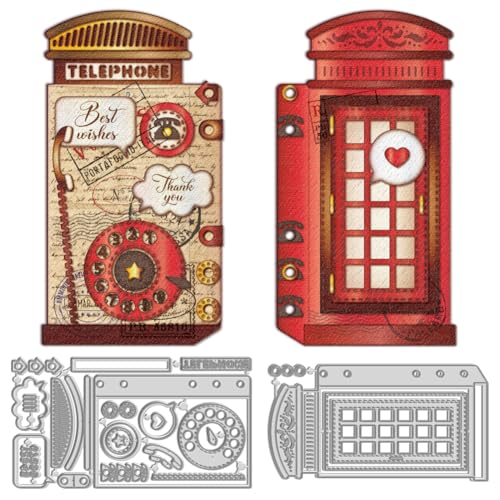 WADORN Stanzschablonen-Set für Telefonzelle, Telefonzelle, Prägeschablonen-Set für Scrapbooking, Telefonthema, Metall, Stanzformen für Grußkarten, 2 Stück von WADORN