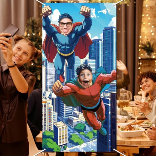 WADORN Superhelden Foto Türbanner Superheldengesicht Großer Stoff Fototür Hintergrund Requisiten Dekor Für Superhelden Mottoparty Dekoration Geburtstagsparty Zubehör, 180x90cm von WADORN