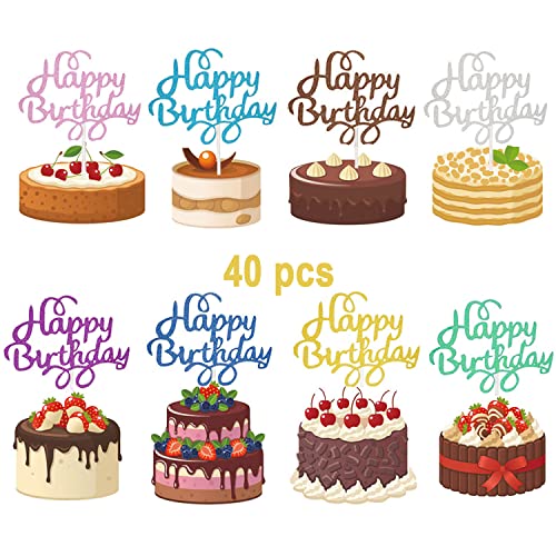 Cake Topper Happy Birthday Cupcake Topper Tortendeko 40 Stück zum Geburtstag Babydusche Partyzubehör von WADY