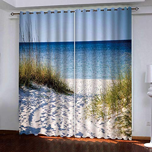 WAFJJ 2er-Set VorhangMeer - Strand Blickdichte Gardinen -Lichtundurchlässige Vorhänge mit Ösen für Schlafzimmer Kinderzimmer Geräuschreduzierung Größe:2 x B140 x H245cm von WAFJJ