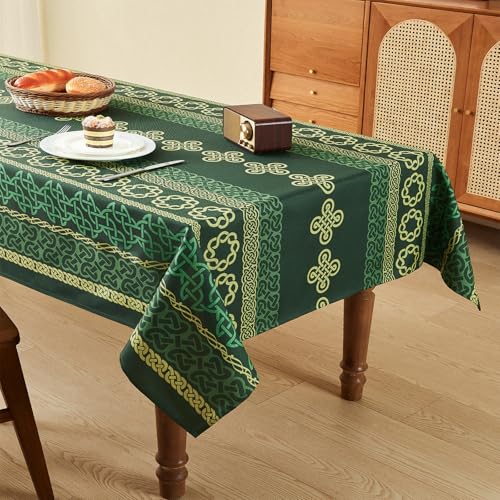 WAITER TREE Rechteckige Tischdecke Keltische Knotenbedruckte Leinentischdecke Wasser- und knitterfreie waschbare dekorative Tischdecke St. Patrick's Day Weihnachtsfeiern Partys Grün 140 × 300 cm von WAITER TREE