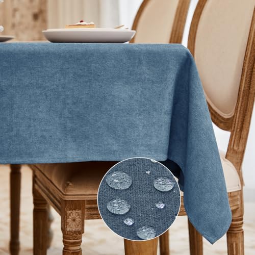 WAITER TREE Tischdecke Hochwertig Tischdecke Abwaschbar Tischtuch Pflegeleichte Tischdecke Flaumoptik Wasserdicht Tischdecke Lotuseffekt Blau 140 x 240 cm von WAITER TREE