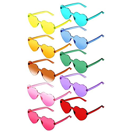 WAIZHIUA 10 Stück Bunte Herz Sonnenbrille, Retro Randlose Herzbrillen Partybrille, Herzförmige Party Sonnenbrille Set für Fasching Geburtstag Party Cosplay Foto Requisiten Kostümzubehör von WAIZHIUA