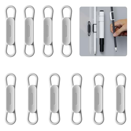 WALLFID 10er-Pack magnetische Silikon-Stifthalter-Clips – ideal für Gel-Tintenstifte oder trocken abwischbare Marker, kompatibel mit Schreibtisch, Kühlschrank, Whiteboard, Klemmbrett(Grau, 10er-Pack) von WALLFID