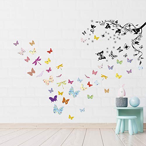 Bunte Blumen Schmetterling Kinderzimmer Babyzimmer Niedlich Kinderzimmer Kinder Wandsticker Zimmer Dekoration Skandinavische Gebirge Landschaft Berge Wald Abenteuer Scandi Stil Regenbogen von WALPLUS