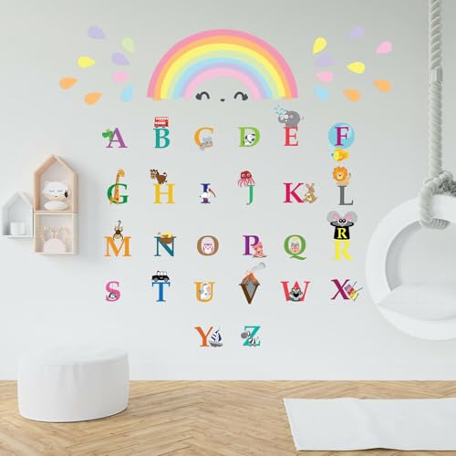 Bunte Regenbogen Alphabet Bildung Kinderzimmer Babyzimmer Kinder Niedlich Kinderzimmer Mädchen Modern Kinder Wandsticker Zimmer Dekoration von WALPLUS