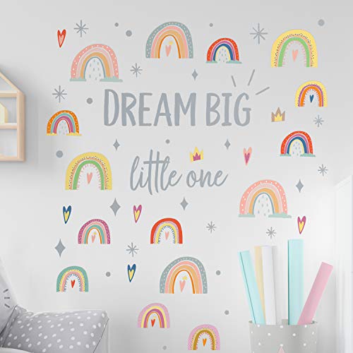 Handgezeichneter Regenbogen Wanddeko, Modern Home Kinder Wandtattoo Raumdekoration Wand Zitat Grau Dream Big Little One, wandtattoo kinderzimmer von WALPLUS