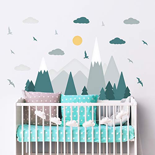 WALPLUS 25 Stück 60x90cm Bunte Berglandschaft Dunkelgrün im skandinavischen Stil Wandaufkleber Wandtattoo Kinderzimmer Dekorationsaufkleber Schlafzimmer Wohnzimmer Mädchen von WALPLUS