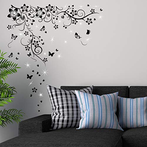 Wallflexi Dekorationen Swarovski Kristall & Schmetterling Ast Wand Aufkleber Wohndeko Dekor, bunt von WALPLUS