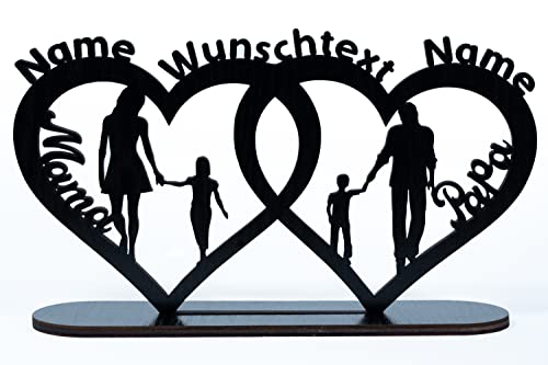 Waluna® Herzen für Meine Familie personalisiert mit Namen und Wunschtext/Datum Mama Papa Jahrestag oder Geburtstag individuelles Hochzeitgeschenk für Sie und Ihn Tischdeko von WALUNA