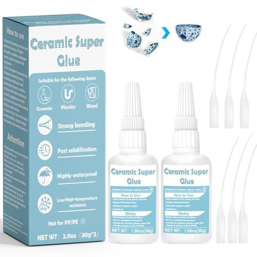 WAN2TLK 60g Sekundenkleber Extra Stark für und Keramik, Wasserfester und Hitzebeständiger Keramik Kleber, Porzellankleber mit Spitzenapplikator, Ceramic Glue Repair for Pottery von WAN2TLK