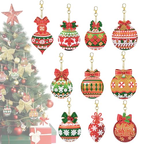 10 Stück Diamond Painting Weihnachten Anhänger, 5D Diamant Painting Weihnachts Diamond Painting Bastelset Kinder, Diamant Malerei Schlüsselanhänger Adventskalender DIY Basteln Weihnachtsbaum Deko von WANAIR