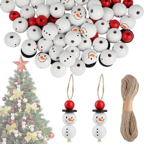 120 Stück Weihnachten Holzperlen mit Gesicht, 30 Set Natur Holz Perlen 20mm Schneemann Bastelset Weihnachtsbasteln für Kinder DIY Basteln, Weihnachtsdeko Winter Dekoration Weihnachts Deko Holzkugeln von WANAIR