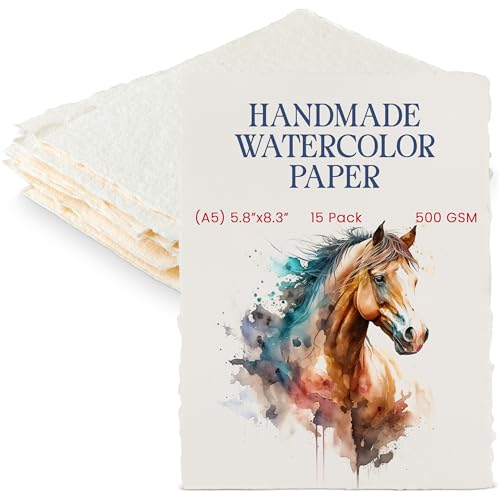 Ultradickes Handgefertigtes Aquarellpapier Im A5 Mit Büttenrand – 14,7 X 21,6 – 500 GSM – Kaltgepresstes, Strukturiertes Mixed-Media-Papier Aus Recycelter Baumwolle In Elfenbein – 15 Blattblätter von WANDERINGS