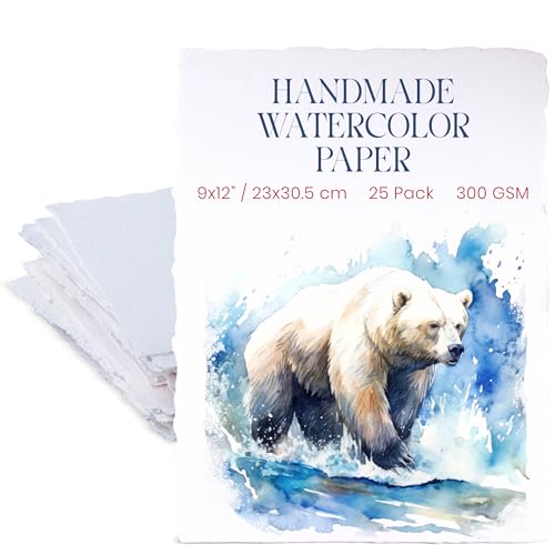 Dickes Handgefertigtes Aquarellpapier im A5-Format mit Büttenrand – 5,8 x 8,25 Zoll – 300 GSM – Hochwertiges, Kaltgepresstes, Strukturiertes Mixed-Media-Papier Recycelter Baumwolle – 25 Blattblätter von WANDERINGS