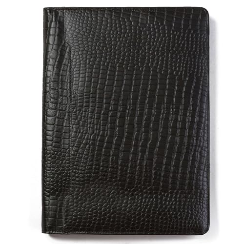 Schwarzes Leder-Padfolio mit Alligatormuster – 10"x13" – professioneller Organizer und Lebenslaufmappe, Dokumentenmappe mit Krokodilleder-Aufdruck und Schreibblock. Ideales für Männer und Frauen von WANDERINGS