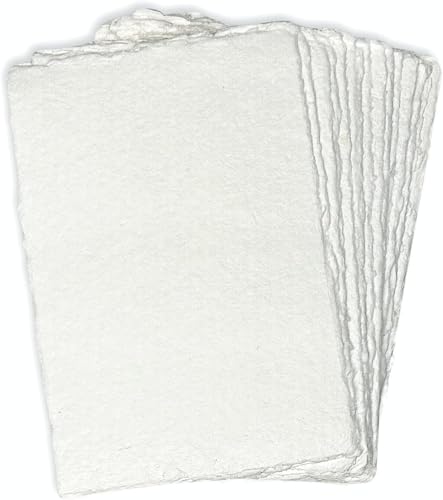 Thick Handmade A6 Size Watercolor Paper with Deckle Edge - 10.5 x 15 cm - 300GSM - Premium White Cold Press Textured Mixed Media Paper Made with Recycled Cotton - 25 Loose Leaf Sheets von WANDERINGS