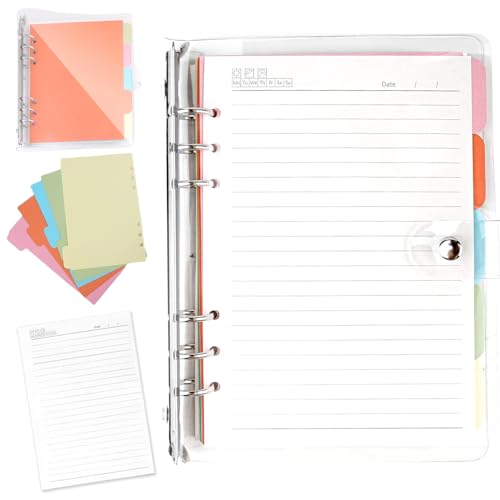 WANDGU Binder Notizbuch: A5 Transparent Ringbuchhülle, Soft PVC Notebook Ringbuch 6 Runde, A5 Nachfüllbar, Binder Tagebuch mit A5-Füllpapier Ringbuch mit Teiler für Büro Schule Journal Buch von WANDGU