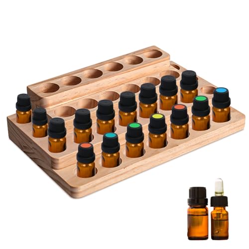 WANDGU Holzsammlung Ätherisches Öl Display Ständer 30 Löcher Aufbewahrungsbox aus Holz für ätherische Öle, Aromatherapie Öle Organizer mit 4 Schicht für Nagellack, Duftöle, Ätherisches Öl von WANDGU