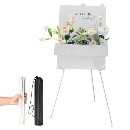 WANDGU Staffelei Ständer für Hochzeitsschild Poster Staffelei Hochzeit 169cm, Tragbare Zusammenklappbarer Metall Staffelei Stativ, Verstellbar Staffelei Weiß für Hochzeit, Malerei, Show von WANDGU