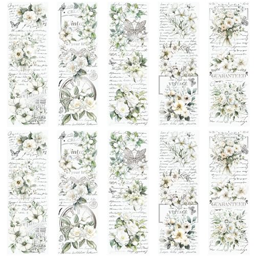 WANDIC 10 Blatt Transfer-Aufkleber, Retro-weiße Blumenmuster, Aufkleber für DIY, Scrapbooking, Fotoalben, Möbel, 30 x 9,9 cm von WANDIC