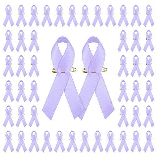 WANDIC 100 Stück Flieder Schleife Bewusstsein Satin Pins Pfleger Bewusstsein Pflege Infantile Krämpfe Vulvar Cancer Awareness Ribbon Pin Lavendel Brosche mit Sicherheitsnadel von WANDIC