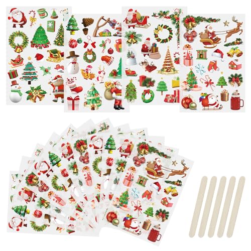 WANDIC 16 Stück Rub On Sticker Weihnachten,Sticker Weihnachten und Winter Weihnachtsaufkleber Wasserdichte Aufkleberfür Scrapbook Tagebuch Planer Album,10 * 15cm von WANDIC