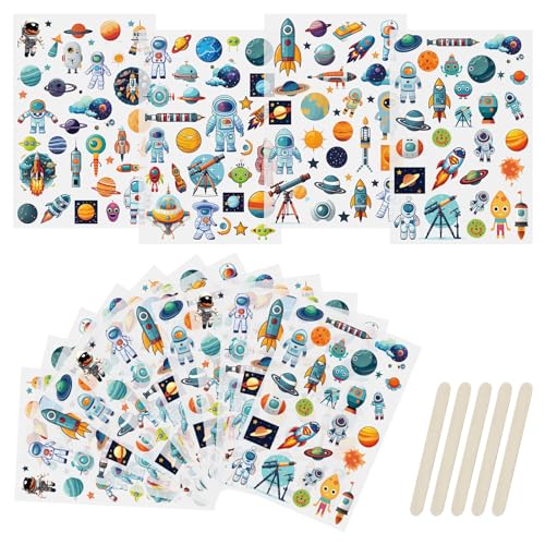 WANDIC 16 Blatt Transfer-Aufkleber-Set, 4 Stile, Weltraum-Muster, Selbstklebende Aufkleber, Planet, Astronaut, Aufkleber für Scrapbooking, Tagebuch, Handwerk von WANDIC