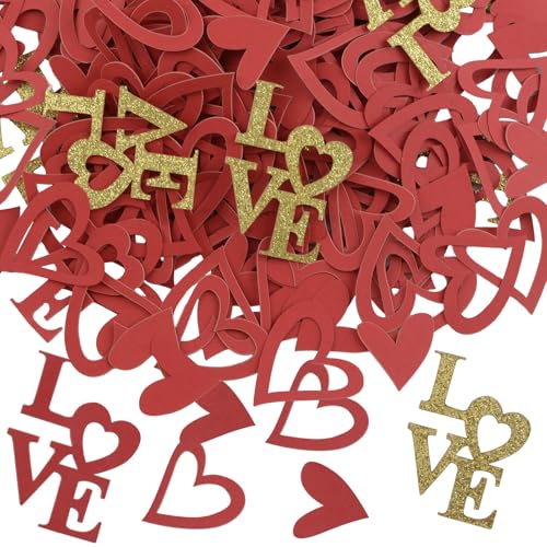 WANDIC 400 Stück Valentinstag Konfetti Alphabet Liebe Konfetti Glitzer Hochzeit Konfetti Rot Gold Tischkonfetti für Verlobungsparty Dekorationen Supplies von WANDIC