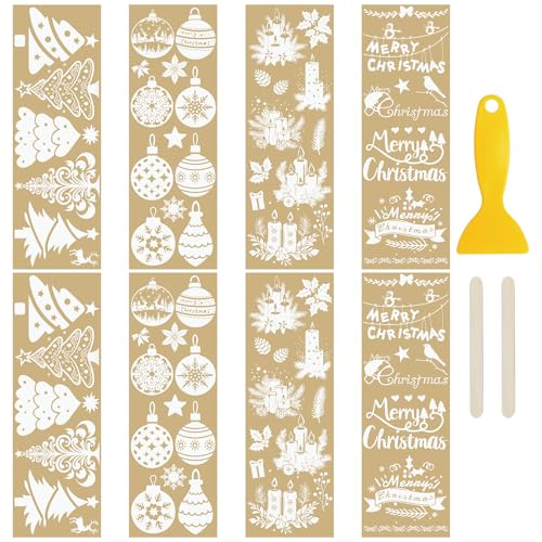 WANDIC 8 Stück Goldprägung Rub On Sticker Weihnachten,Weihnachtsbaum Dekoration Muster Aufkleber Wasserdichte Aufkleberfür Scrapbook Tagebuch Planer Album,10 * 30cm von WANDIC