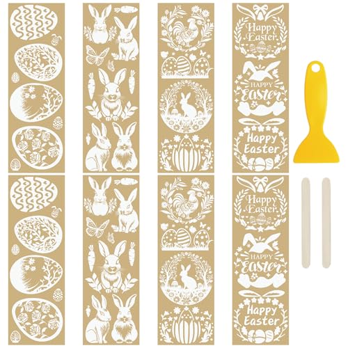 WANDIC 8 x Goldstempel-Oster-Aufkleber, niedlicher Hasen-Aufkleber, Osterei-Aufkleber für Geschenkverpackung, DIY, Scrapbooking, Alben, Möbel, 10 x 30 cm von WANDIC