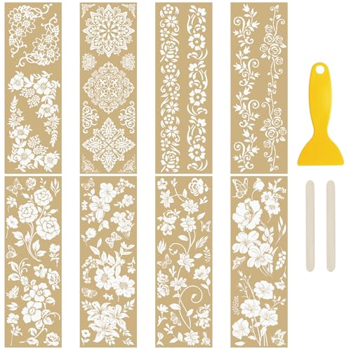 WANDIC 8 x Goldstempelblumen zum Aufreiben, Transfer-Aufkleber, Spitzen-Blumen-Thema, Transfer-Aufkleber für Möbel, Scrapbooking, Fenster, 10 x 30 cm von WANDIC