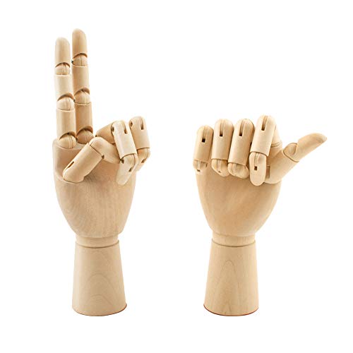 WANDIC Art Mannequin Hand, 2 Stück Holz flexibel Linke und rechte Hand, Modell für Skizzieren Zuhause Büro Klassenzimmer Schreibtisch Geschenk, 7 Inches von WANDIC