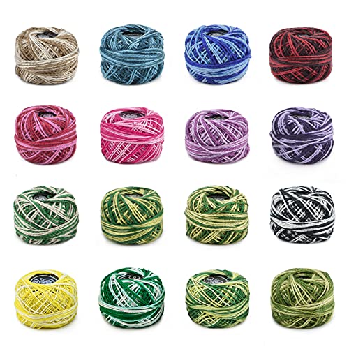 WANDIC Buntes Häkelgarn Baumwolle, 16 Packungen Häkelgarn Set zum Nähen, Häkeln, Strickgarn, Stickgarn für Heimwerker, 8 Meter pro Rolle von WANDIC