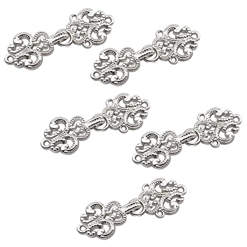 WANDIC Cardigan-Clips, 5 Paar Vintage Hohle Blume Cape Fasteners Nähen auf Haken und Ösen Cardigan Clip Umhang Verschluss Verschlüsse für Pullover Schal Weiß Nickel von WANDIC