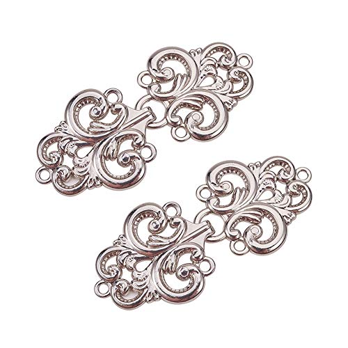 WANDIC Cloak Clasp Verschlussverschlüsse, 2 Paare Swirl Flower Cape Verschlüsse Nähen auf Haken und Augen Cardigan Clip, Silber von WANDIC