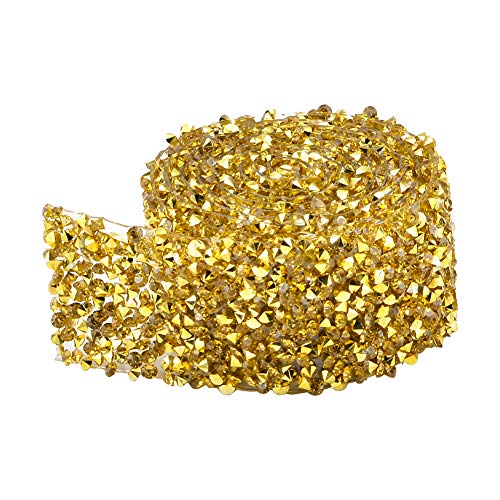 WANDIC Funkelndes Strassband, 1Yard Band mit funkelnden Glitzersteinen, Kristall-Strassband, Deko-Band für Hochzeitsdeko, Basteln, mit Heißkleber, nicht selbstklebend, 3 cm breit, Crystal Gold von WANDIC