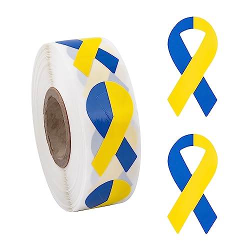 WANDIC Gelbe & blaue Band-Aufkleber, 500 Stück Down-Syndrom-Bewusstseins-Aufkleber, Etiketten, Rolle zum Welt-Syndrom-Tag, Band-Versiegelung für Veranstaltungen, Geschenke, Brieftüten von WANDIC