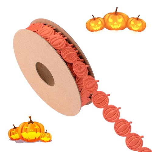 WANDIC Halloween-Band in Kürbisform, 45 m, 1 Rolle, Verzierungsband für Bastelarbeiten, Geschenkverpackungen, Blumenstrauß, Heimdekoration von WANDIC