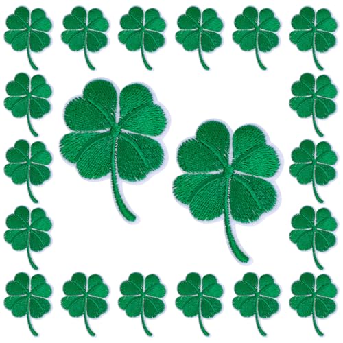 WANDIC Kleeblatt-Aufkleber zum Aufbügeln, St. Patrick's Day, Stickerei, Stoff, vierblättriges Kleeblatt, Dekoration für St. Patrick's Day, 20 Stück von WANDIC