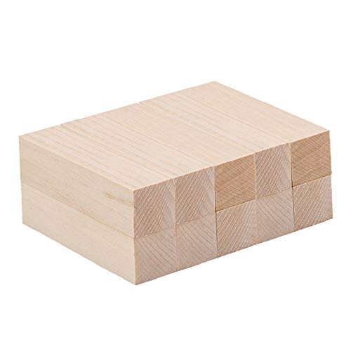 WANDIC Lindenholz, Set mit 10 Holzschnitzblöcken, unlackiert, Lindenholz zum Schnitzen von Holzblöcken für Bastelprojekte, 2,5 x 2,5 x 10 cm von WANDIC