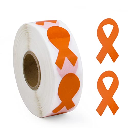 WANDIC Orange Band-Aufkleber, 500 Stück Orange Ribbon Awareness Stickers Etikettenrolle Orange Leukämie Violence Awareness Ribbon Paketversiegelung Für Event-Geschenk-Brieftaschen von WANDIC