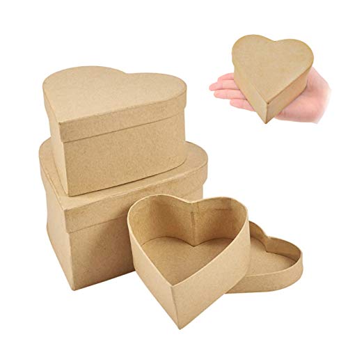 WANDIC Pappmaché-Box, Set mit 3 herzförmigen Schachteln aus Kraftpapier in Herzform, zum Sparen von Zubehör, Kosmetik, Schmuck, Geschenke, Zuhause von WANDIC