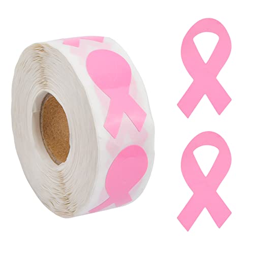 WANDIC Pink Ribbon Sticker, 500 Stück Pink Ribbon Awareneness Stickers Labels Roll Pink Breast Cancer Awareness Ribbon Package Sealing for Event Gift Letter (small) von WANDIC