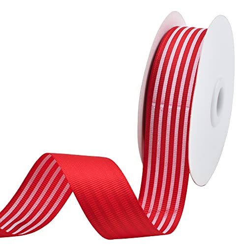 WANDIC Rot-weiß gestreiftes Band, 22 Meter, gestreiftes Ripsband, Weihnachts-Stoffstreifen für Geschenkverpackung, DIY, Haarbasteln, Hochzeit, Party, Dekoration von WANDIC