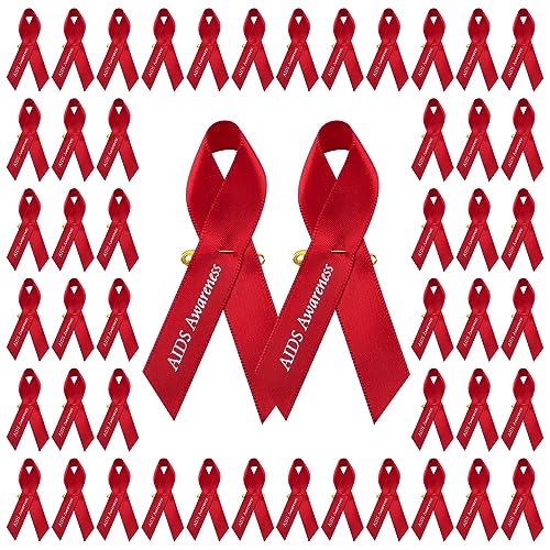 WANDIC Rotes Band mit Sicherheitsnadeln, 100 Stück, HIV/AIDS-Bewusstseinsnadeln, rotes Band, Brosche für Party, Event, Kleidung, Dekoration von WANDIC