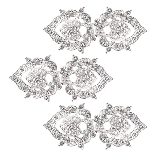 WANDIC Umhangverschluss-Verschlüsse, 3 Stück 6.4 cm Silber Cape Clips Mit Strass Vintage Pullover Knöpfe Schmuck Clips Für Kleidung Pullover Schal von WANDIC