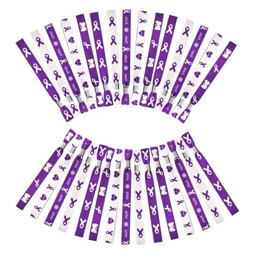 WANDIC Violette Band-Armbänder, 30 Stück, 5 Stile, für häusliche Gewalt, verstellbare Polyester-Handgelenkschlaufe, Alzheimer-Bewusstseins-Armband für Dekoration von WANDIC