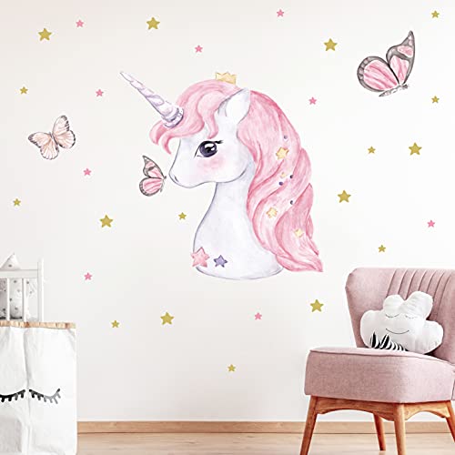 EINHORN & SCHMETTERLING Schwarm Wandtattoo Set | handgezeichnet | AUFKLEBER Kindergarten | Wandsticker Kinderzimmer Schmetterlinge Unicorn Sterne (75 x 75 cm) von WANDKIND