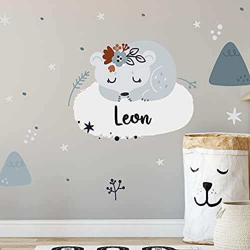 Eisbär mit WUNSCHNAME Wandtattoo V258 personalisierbar Aufkleber Wandaufkleber Sticker Kinderzimmer Namensaufkleber Wand Name Wunschnamen Bär (50 x 50 cm) von WANDKIND